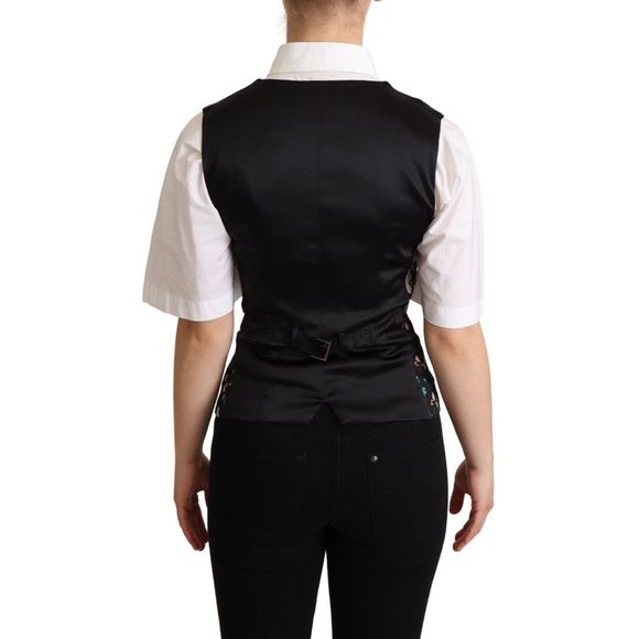 Dolce & Gabbana Dolce Gabbana Black Jacquard Floral Waistcoat Vest - Picture 3 of 4
